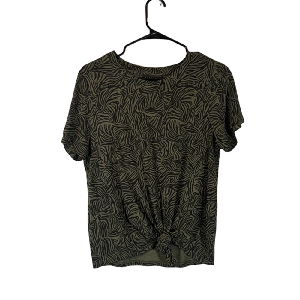Sanctuary Green Animal Print Safari Front Knot Short Sleeve Shirt Women Sz S